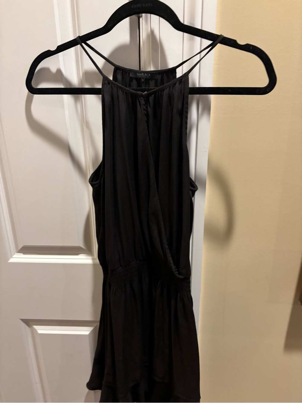 Bobi Black Halter Mini Dress with Gathered Waist
